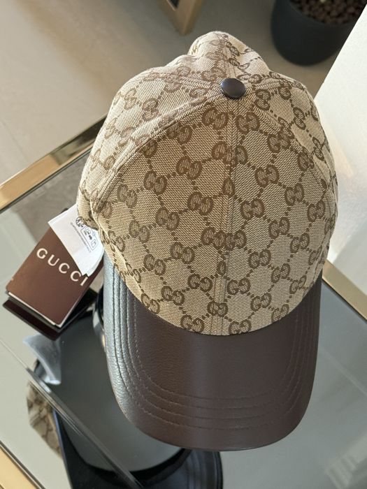 Șapcă Gucci GG – cozoroc din piele – bej/maro