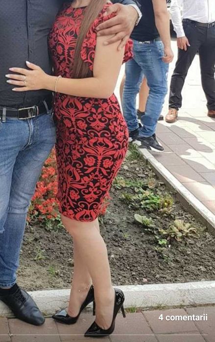 Rochie rosu cu negru craciun/revelion/nunta/botez