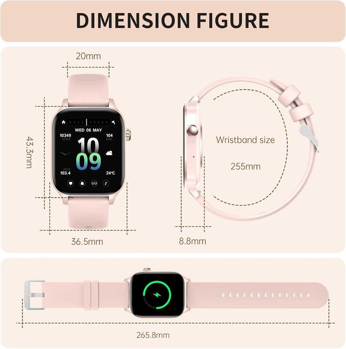 Смарт часовник за жени, 1,85" сензорен екран за Android/iPhone
