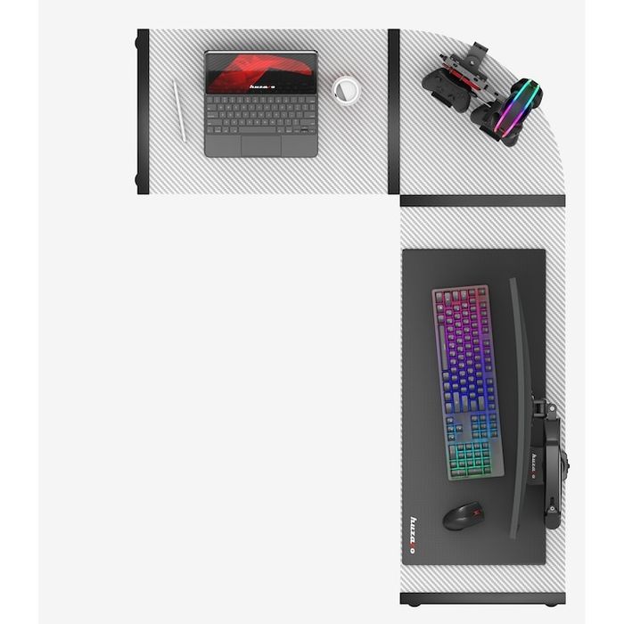 Birou gaming, pe colt Huzaro Hero 6.0, 147 x 112 cm, Metal/MDF, Alb