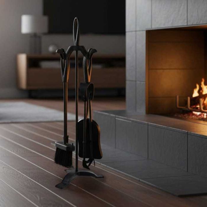 Set accesorii semineu otel inoxidabil cu vatrai lopatica perie cleste