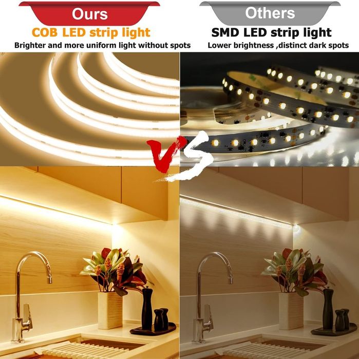 Bandă LED COB 10M 4000K cu telecomandă RF și sursă – 384 LED/m