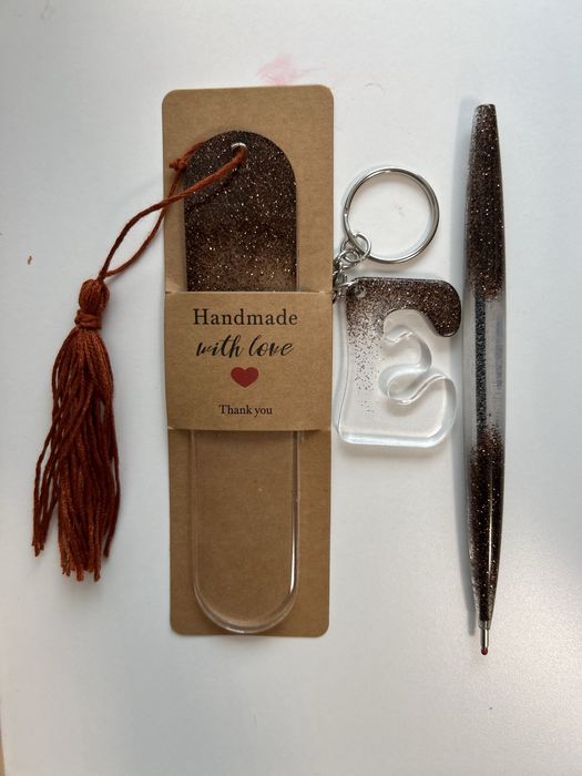 Set handmade din rășină cu glitter maro