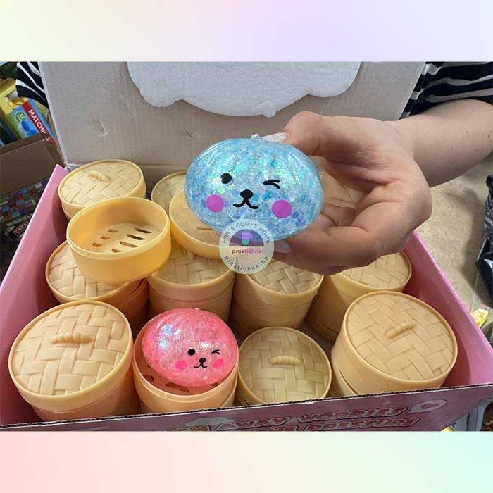 Гумена антистрес играчка Squishy Bun Dumpling с брокат 5 см
