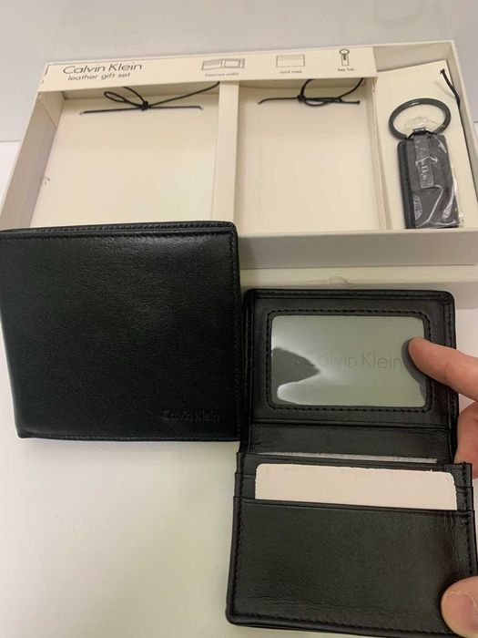 Мъжки портфейл комплект от естествена кожа Calvin Klein нов с кутия