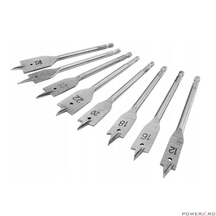 Set 8 burghie plate, dalti pentru lemn 12-32mm Verke