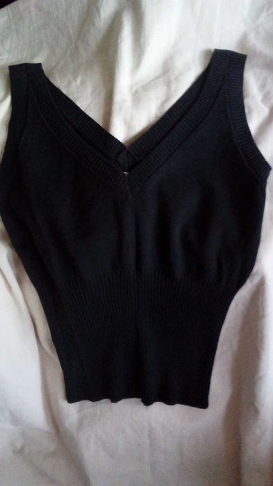 top / vesta, tricotat, Stefanel, nou, XS, bleumarin /gri inchis
