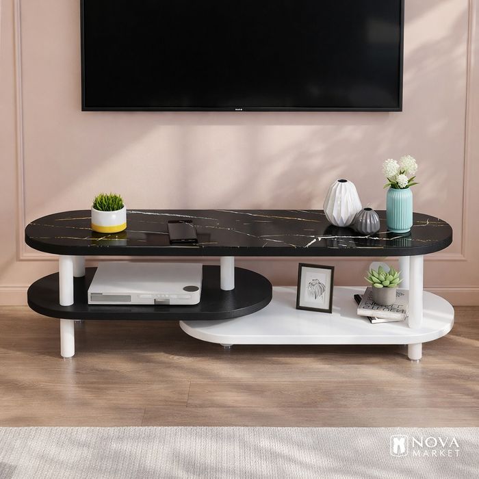 Тумба под ТВ с мраморной столешницей, двухъярусная