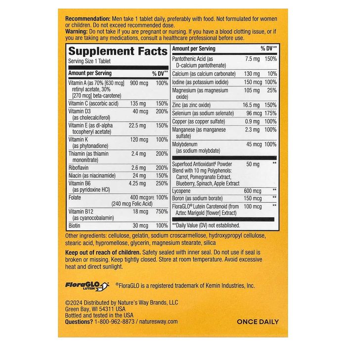 Мультивитамины для мужчин, Nature's Way, Alive! 50 таблеток