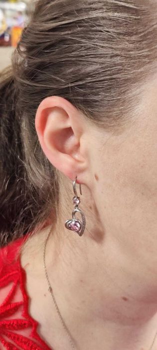 Обеци Сърца с Розови Цирконий