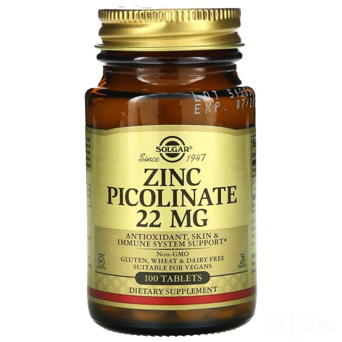Solgar,Zinc Picolinate, 22mg,100таблеток