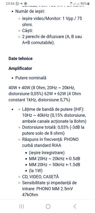 Amplificator cu radio DENON DRA 335 R stereo 2x62w 4.ohmi sau 2x42w 8.ohmi