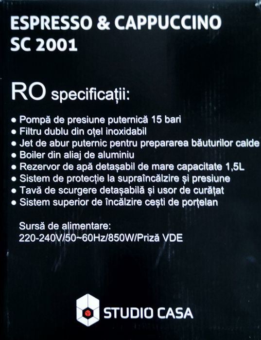 Expresor cafea Studio Casa Italia,putere mare,nou în cutie