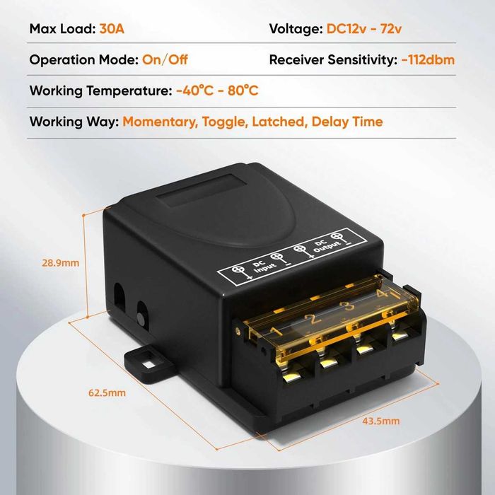 Releu cu Telecomandă 12V–60V 30A – Comutator 12v 24V cu 2 Telecomenzi