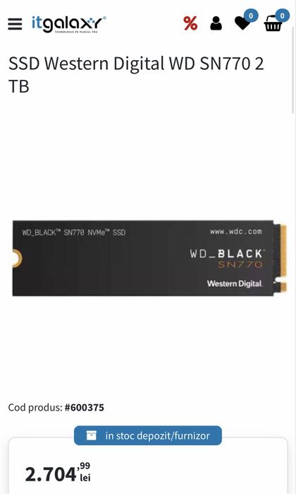 SSD NVMe 2TB WD Black SN770 PCIe 4.0 M.2 – 100% Health