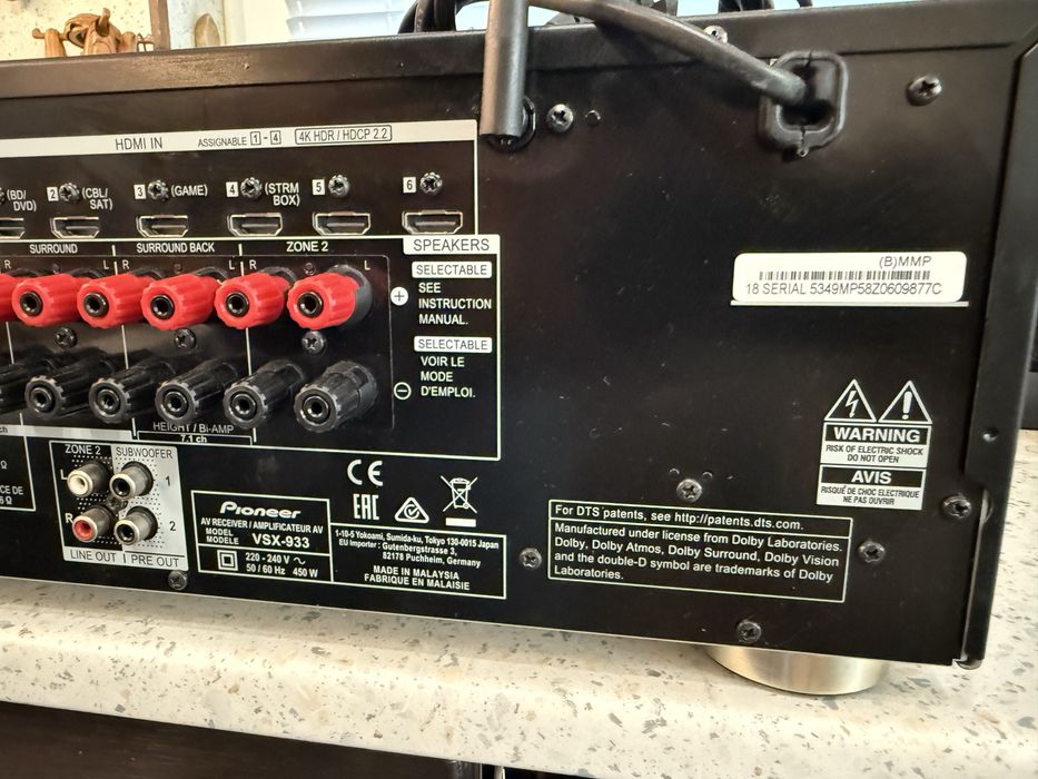 Pioneer VSX 933 Dolby Atmos Bluetooth Wi-Fi