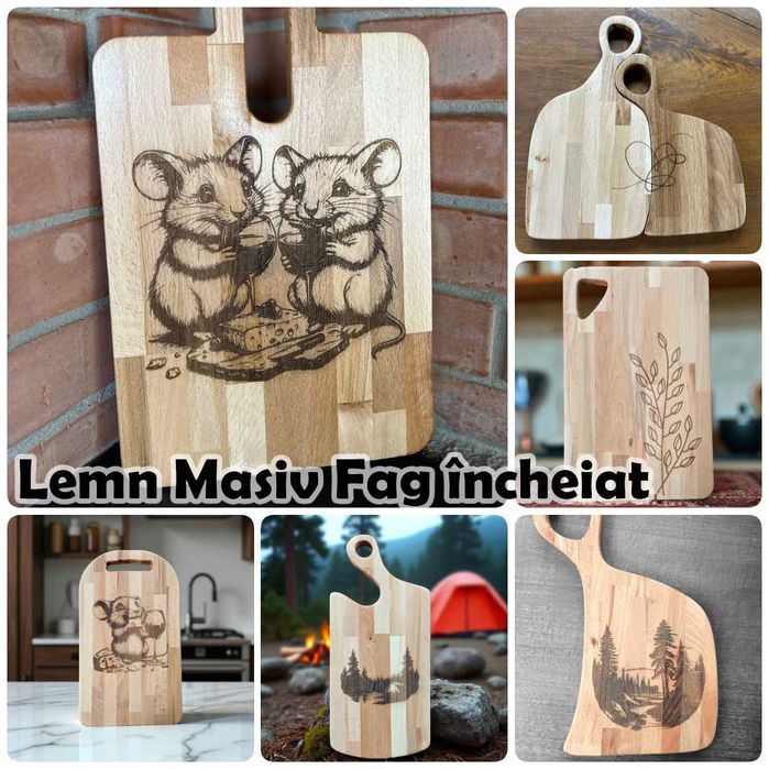 Tocătoare și Platouri din Lemn Masiv cu Gravură Personalizată