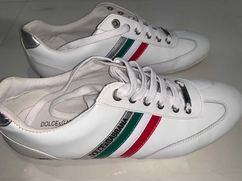Оригинални мъжки кецове  D&G Dolce Gabbana бели с италиански ленти 45