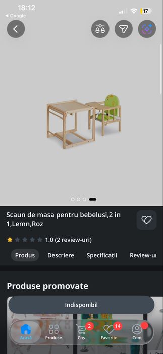 Scaun de masa bebelusi,  2 in 1