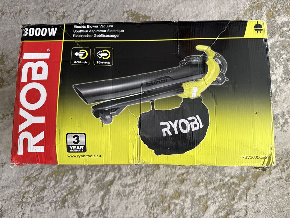 Suflanta / aspirator frunze, Ryobi RBV3000CESV, 3000 W, 3 functii, sac 45 l