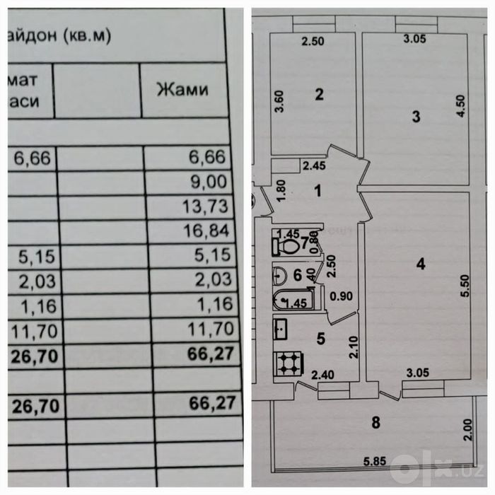 Продаётся квартира 3в4.  Магнит. Рисовый базар.