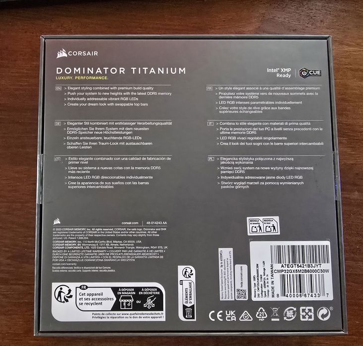 Рам памет Corsair Dominator Titanium White DDR5 2x16 600mhz CL 30