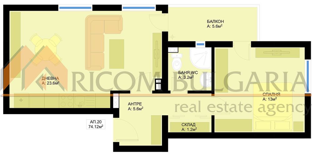 2-стаен в Варна-Победа площ 74