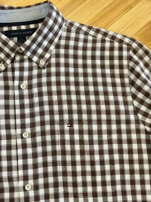 Cămașă Tommy Hilfiger 100% bumbac – carouri maro/alb – mărimea M