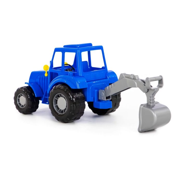 Синий трактор с лопатой.