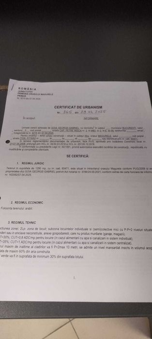 Vând teren  1290  M2 Măgurele Pruni Dumitrana (Bragadiru)str Romaniței