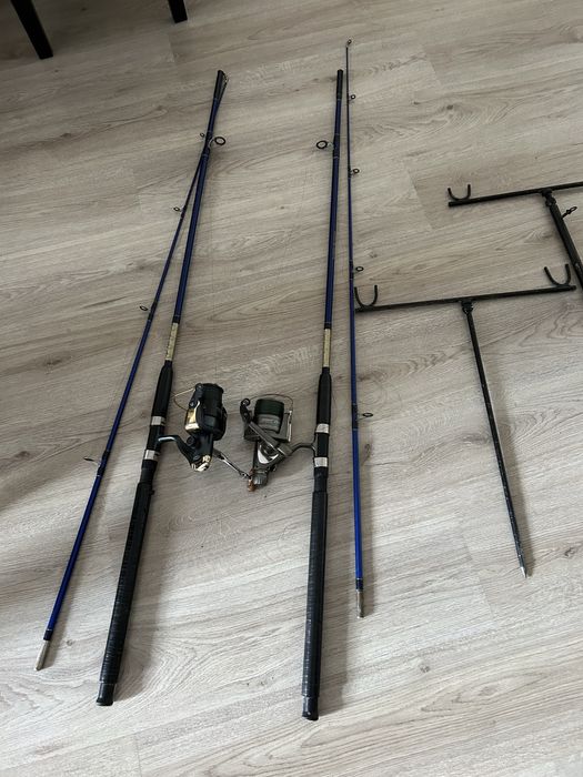 Дънни въдици с макари и стойки+глава за кеп