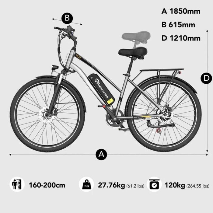 Електрически градски велосипед 28″ с 250W мотор, 36V 13Ah батерия и пробег до 90 км.