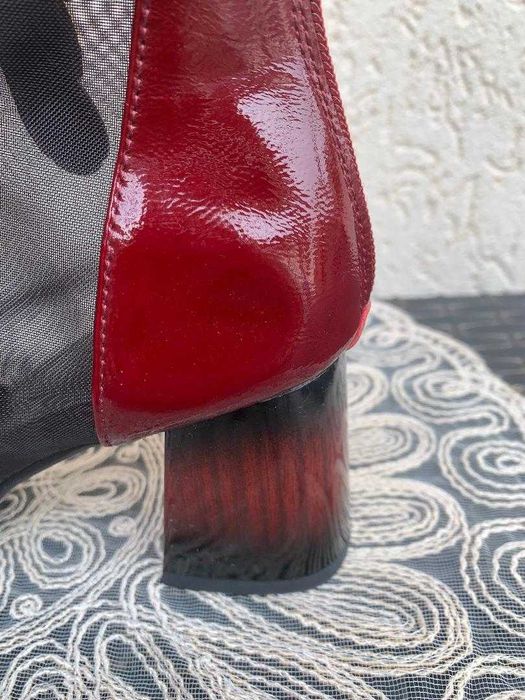 Ghete dama, noi, piele lacuita si plasa, pentru primavara/vara, 37