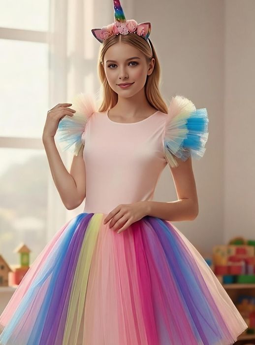 Costum unicorn adult S M L, rochie unicorn cosplay made în România