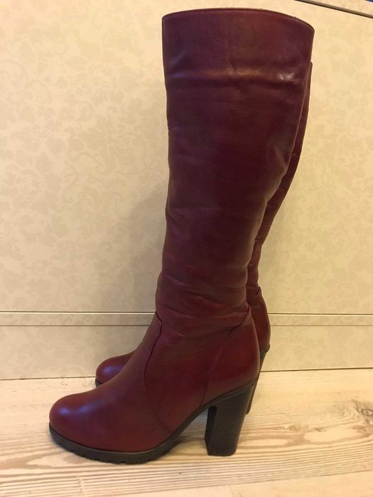 Дамски ботуши бордо, естествена кожа