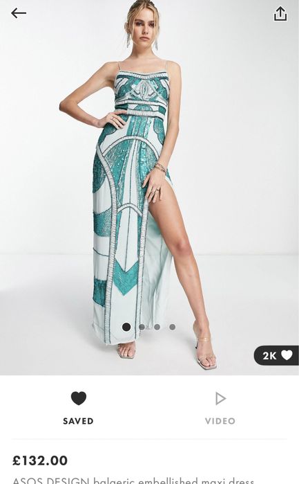 Rochie Asos Design cu margele si paiete lunga cu crapatura