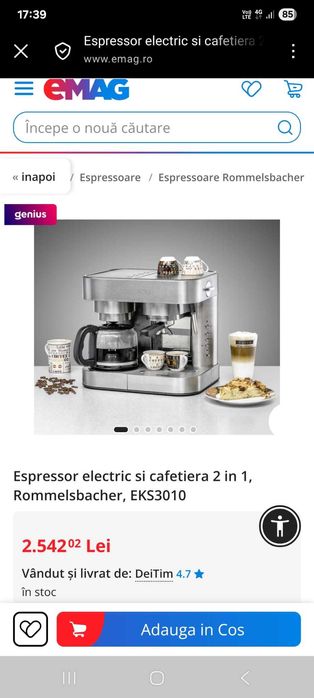 Espressor electric si cafetiera 2 in 1, Rommelsbacher, EKS3010