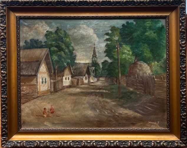 "DOI PRIETENI PE ULITA" Tabl0u vechi, realiz in ul>pza> 75x60 cm semn