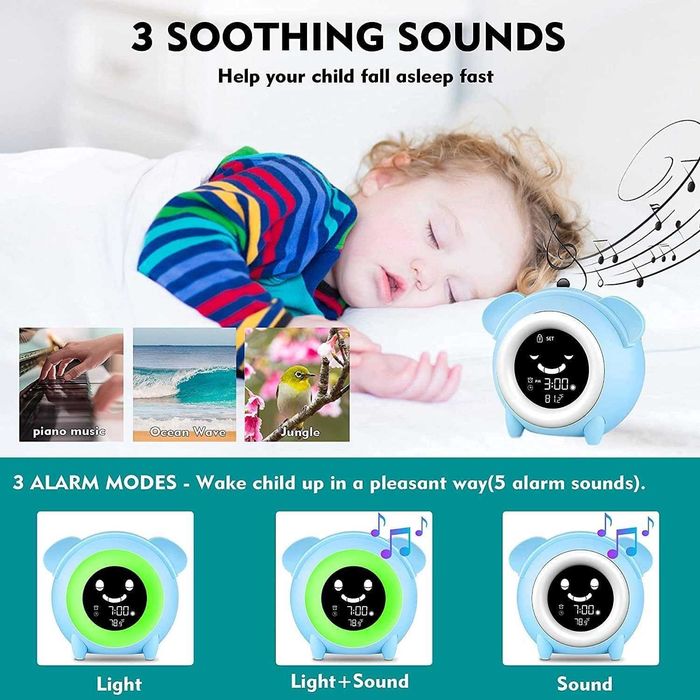 Ceas digital pentru camera copiilor, alarma, termometru, display Lcd