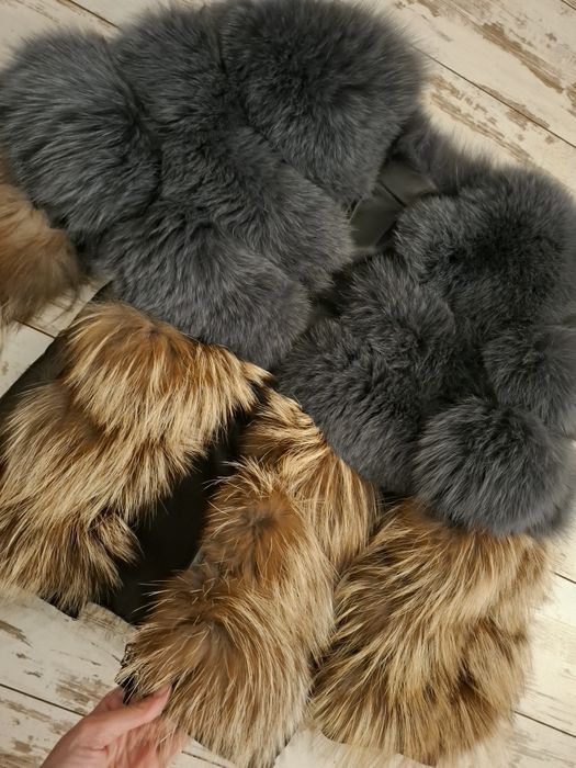 Палто от ествена кожа и естествена лисица