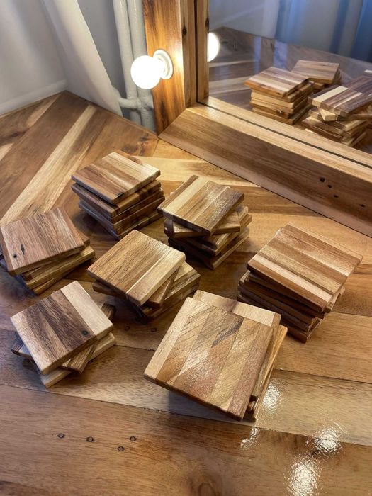 Suporti pahare din lemn natur / set cadou