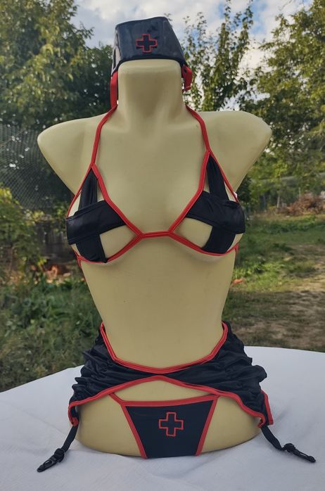 Rochie Elastica Scurta Sexy Gri Argintie  S M L  &  Infirmiera Dark Sexy Negru Rosu