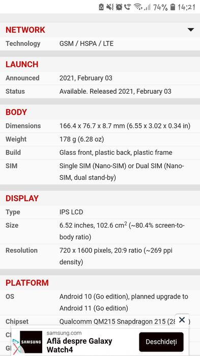 Telefon Nokia 1.4, Dual Sim, ecran 6.52 inch, 32GB, 2GB RAM, 4G,