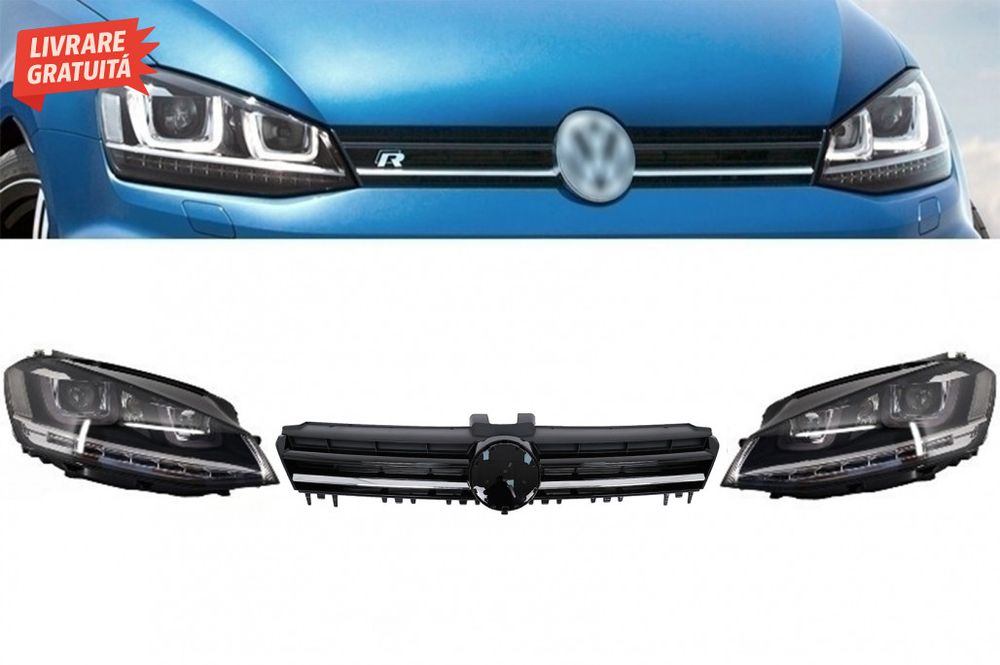 Ansamblu Faruri 3D Semnal Dinamic LED cu Grila VW Golf 7 VII (2012-201