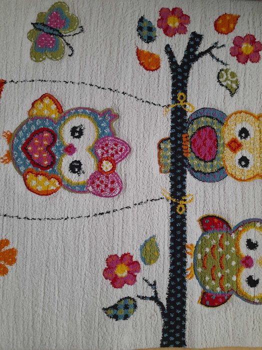 Covor alb cu bufnite 120 cm x 170 cm, Diego, pt camera fetita