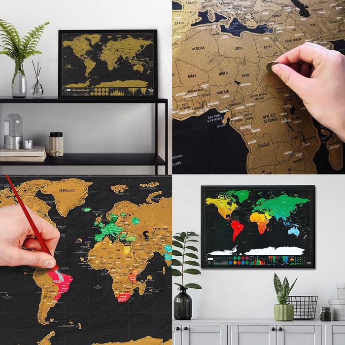 Harta lumii de razuit XXL pentru exploratori si calatori 82 x 59 cm