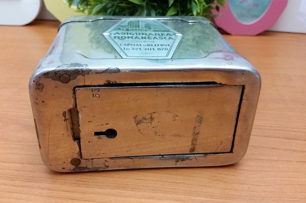 Vand pusculita veche inox Asigurarea Romaneasca Fichet cu stanta nr 5