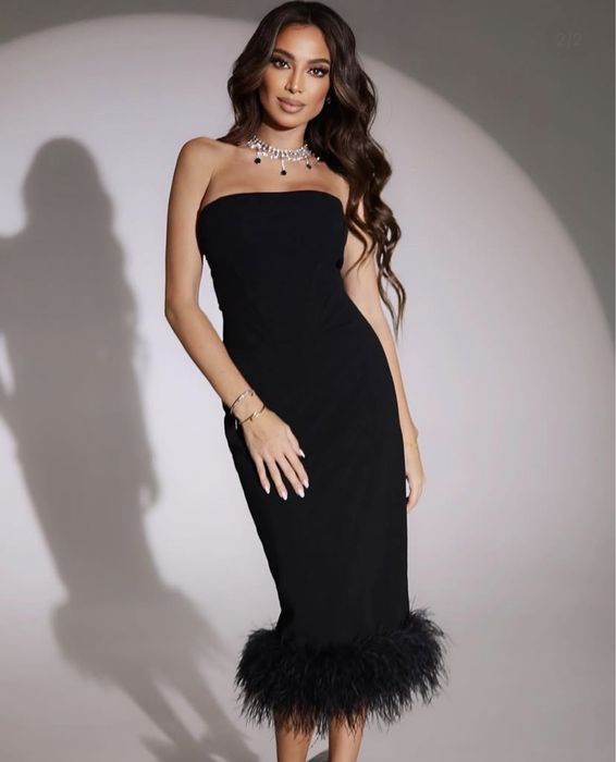 Черное платье вечернее платье на выход с перьями қара көйлек
