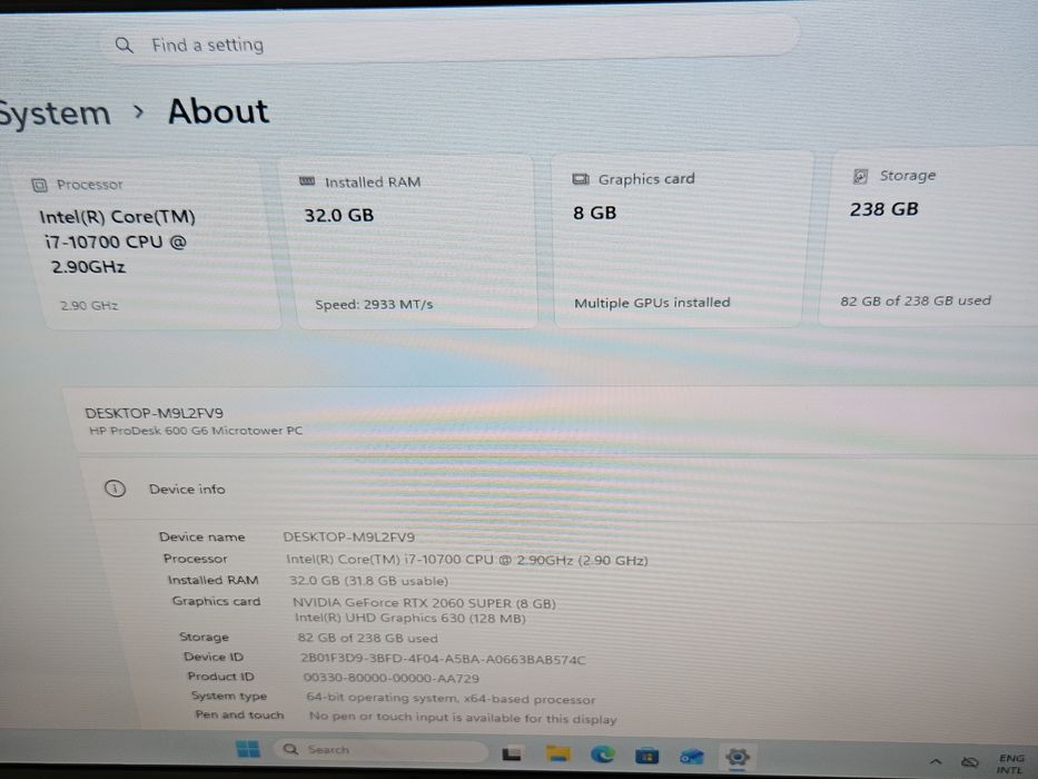 Unitate Gaming  HP i 7 10700 ,rtx 2060 super 8 gb