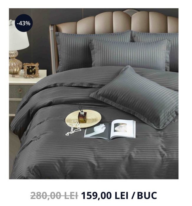 Lenjerie NOUA pat damasc-alba neagra hotel casa vila pensiune cazare